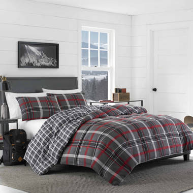 Willow Plaid Gray/Red Microfiber Reversible Farmhouse/Country Comforter Set